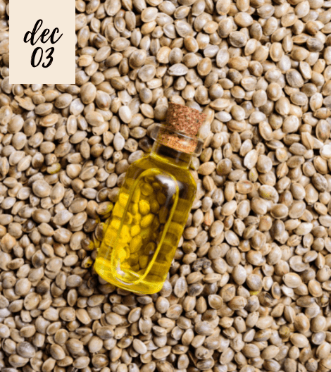 hemp oil with seed on the background
